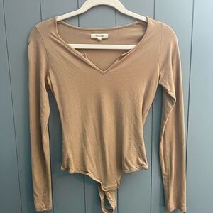 Madewell Long Sleeve Body Suit, Neutral / Beige, Size Small